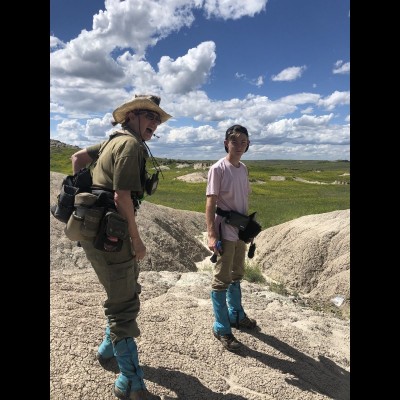 Carol and Carson prowling the fossil beds.