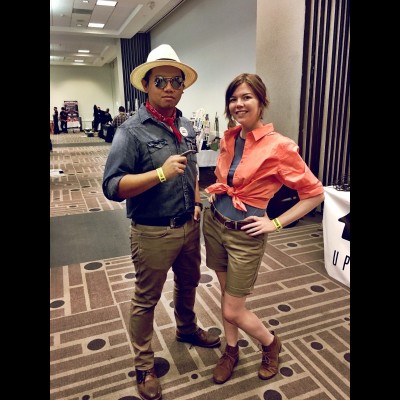 Gabriel and Cosplay for Science co-founder, Brittney Stoneburg, cosplaying as Jurassic Park&rsquo;s Dr. Grant and Dr. Sattler for a Cosplay for Science pop-up museum