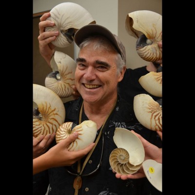 Peter and his beloved nautilus in his lab at the University of Washington.