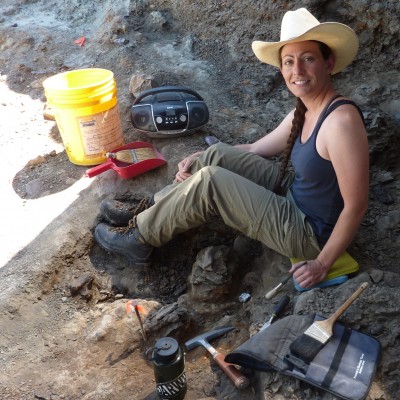Excavating a Maiasaura bonebed.