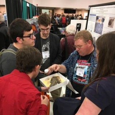 Here is JP and fellow paleo fish nerds at the 2018 Society of Vertebrate Paleontology meeting, checking out Don Juan the ratfish from Kinney Brick Quarry in New Mexico.