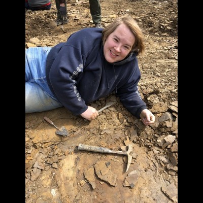 JP&rsquo;s wife, Sarah Hodnett, also helps in the field. Here in 2018, she found a complete actinopterygian (bony) fish at Kinney Brick Quarry.