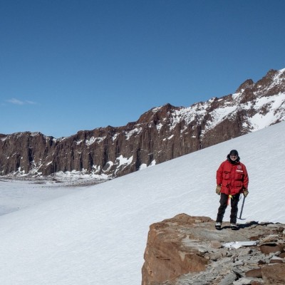 Neil stands atop Alligator Ridge, Antarctica.