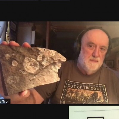 Ray had to show off his own chunk of fish scales from Pennsylvania's Red Hill fossil site.