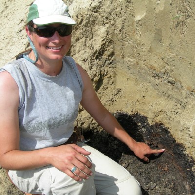 Regan with our old friend, the K-Pg Boundary, making it's appearance in Montana.