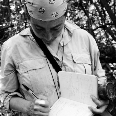 Regan taking notes in the steamy rainforest, La Selva, Costa Rica