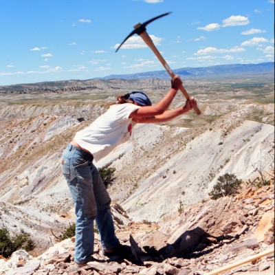 Collecting leaves in the Hanna Basin, WY for her masters thesis, 2002.