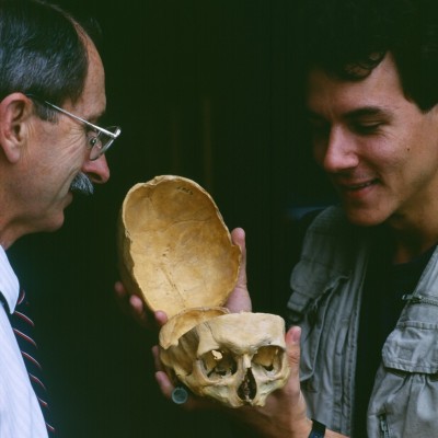 Paul Sereno and Dale Russell meeting Dr. Cope. &copy; Louie Psihoyos 1994