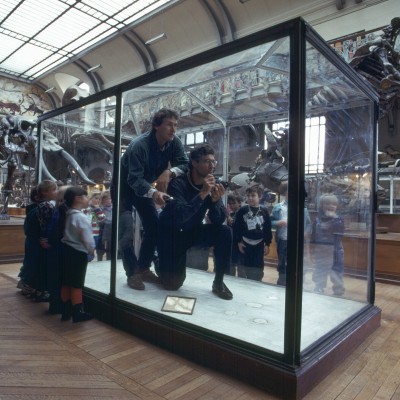 When the photographer becomes the exhibit...&nbsp; Louie and John Knoebber at the Paris Museum of Natural History. &copy; Louis Pishoyos 1994