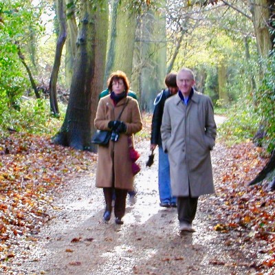 Connie walking Darwin's Thinking Path with Charles Darwin's Great Great Grandson, Randal Keynes at Down House in Downe, UK.