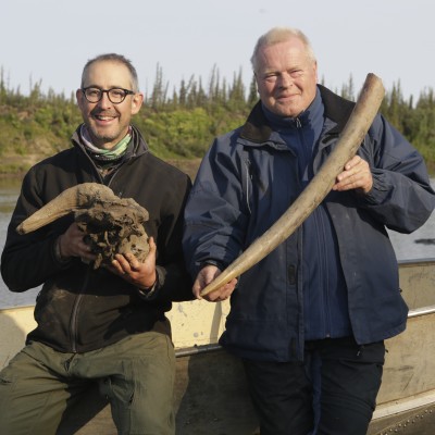 Grant with Dick Mol on the Old Crow River, 2018.