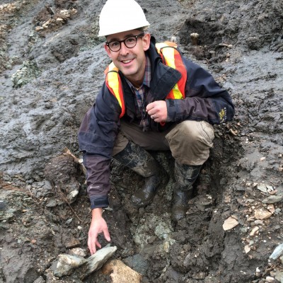 Grant with a horse skull, emerging from the permafrost in 2014.