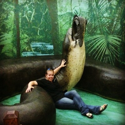 Laura hanging out with Titanoboa when the traveling exhibit came to the Sternberg Museum.