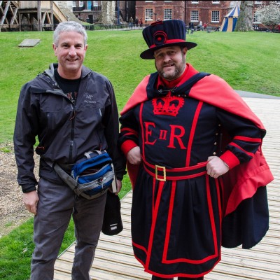 John and grad student Loma Pendergraft visited the royal Ravenmaster at the Tower of London.