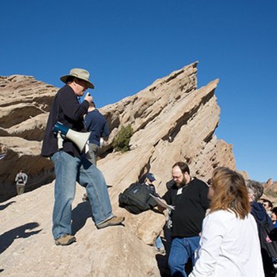 Don running a field trip and lecturing to the tour group about geology at Vasquez Rocks near Acton, CA.