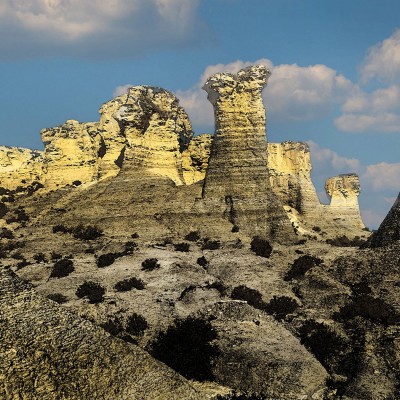 The beautiful fossil-filled Chalk Rock formations in Little Jerusalem Badlands State Park in western Kansas!