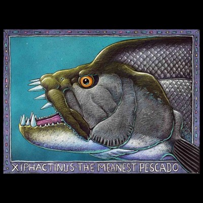 "Xiphactinus-the Meanest Pescado', Ray's drawing of this ferocious Cretaceous fish.