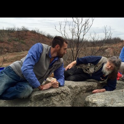 Dr. Bob assists Chris Fils, Director of the Whiteside Museum, as he excavates a perfect Diadectes specimen from the Mary Quarry in Texas. Bob was in charge of digging the drainage ditch. He claims it is a geometric wonder that would honor the Cappadocian engineers of the fourth century (a reference to &ldquo;Simpsons - Brother from Another Network&rdquo;).