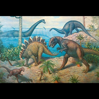 Ernest Untermann, dinosaur artist and socialist. This is one of his many oil paintings depicting prehistoric life found in the Vernal, Utah area near Dinosaur National Monument.&nbsp;