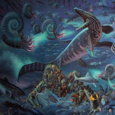 Bill dives into the "Cretaceous Sea" in this painting...