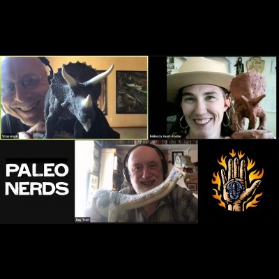 Dave, Ray and ReBecca show off their collection of dinos (and ReBecca's hat!!)