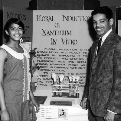 Karen with her father Jack Chin when she won a first-place award at the San Diego Science Fair!