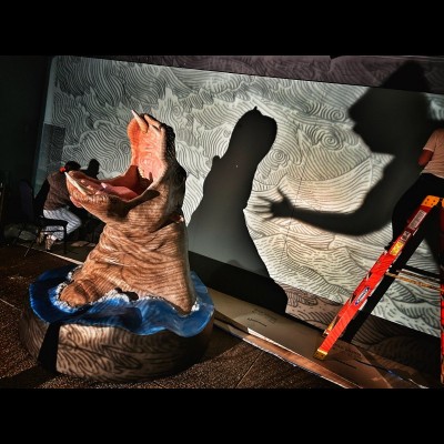 A fun installation photo from the Oregon Coast Aquarium. That's Gary Staab's desmo sculpture.