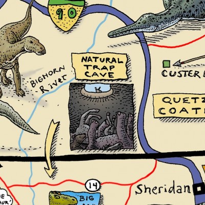 A detail from Ray's Cruisin' the Fossil Freeway fossil map showing the approximate location of Natural Trap Cave.