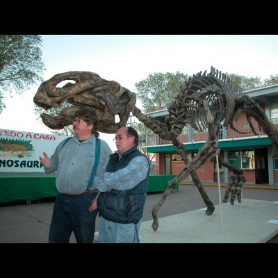 Jim Kirkland &amp; Rene with a cast of Sabinasaurus.