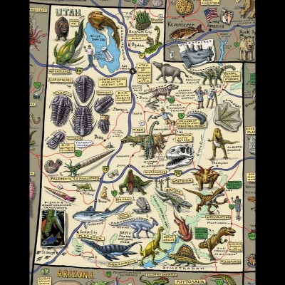 Utah arguably has the best fossil record of dinosaurs bar none. This is Ray's Utah Fossil Map drawn back in 2006 for Cruisin' the Fossil Freeway.