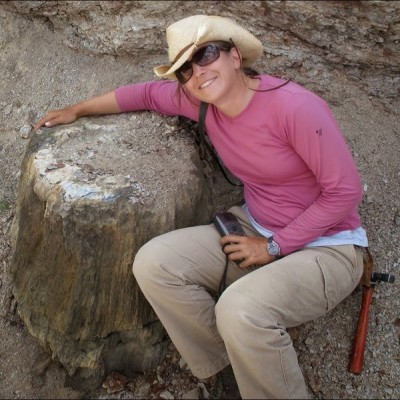Ellen with a fossilized tree stump. 
