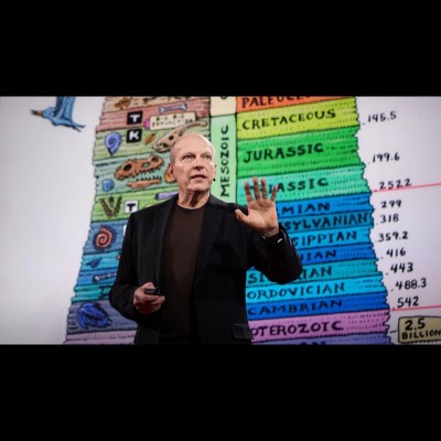 Ken Lacovara's TED talk "Why Dinosaurs Matter" with Ray's timescale in the background!