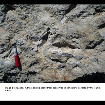 A theropod dinosaur track found at the Tanis Site.
&nbsp;