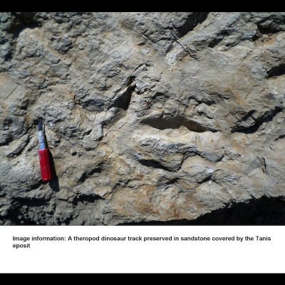 A theropod dinosaur track found at the Tanis Site.
&nbsp;