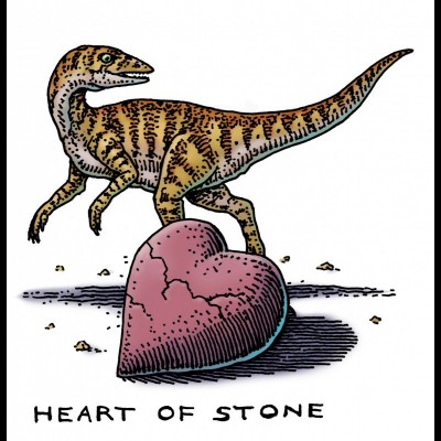 Ray's Thescelosaurus "Heart Of Stone" drawing from his 'Cruisin' the Fossil Freeway' book with Kirk Johnson. It was later determined that it was NOT a fossilized heart. Oh well... :(