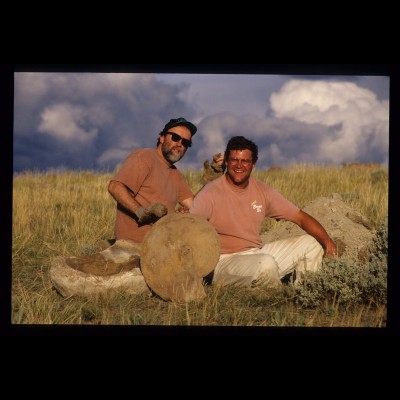 Kirk and Ray in 98, unearthing giant ammonites near Kremmling Colorado in 1998. It was Ray's very first professional dig.
