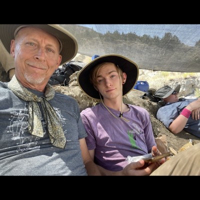 Dave and his son Carson takinga little break at the dig site.