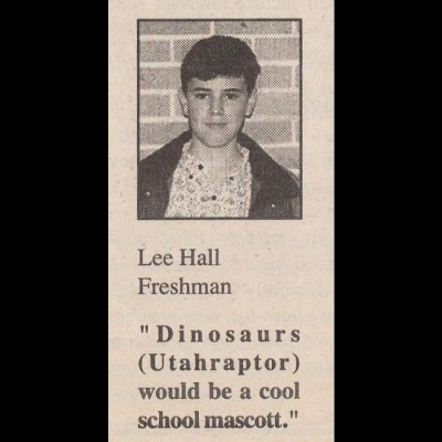 Freshman follies - 1999. Lee started his high school years by cementing his Paleo Nerd cred in the school paper! Ray loves this idea and thinks it really needs to happen!