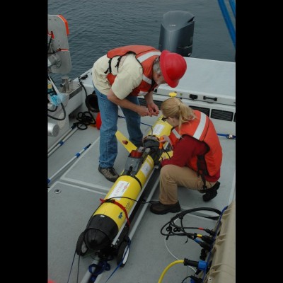 Kelly and one of her acoustic gliders on deck.