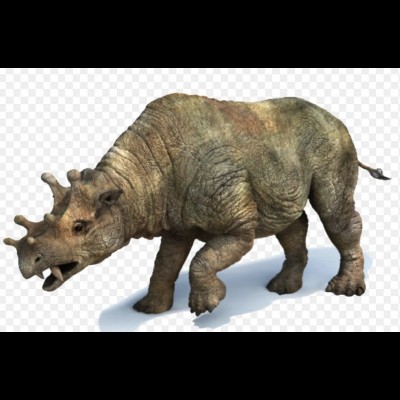 Uintatherium, AKA a 'rhinoceros' with six door knobs on top of its head.