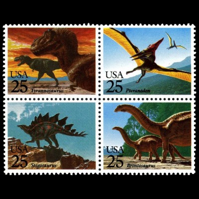 John Gurche's set of dinosaur postage stamps from 1989. Paleo philately at its finest!