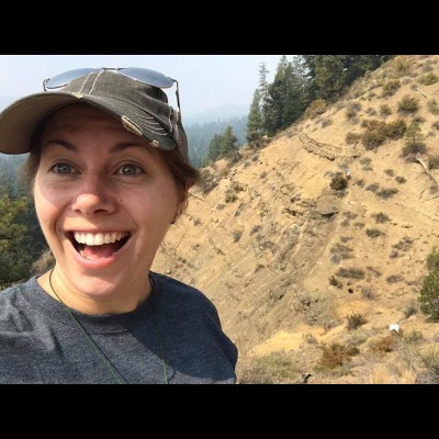 Meaghan being overly thrilled at her fossil site dubbed 'wildcat creek'.