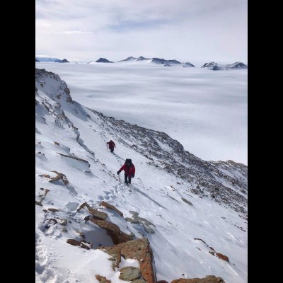 Looking for ancient fossil fish on Mt. Ritchie in Antarctica. Brrrrrr!