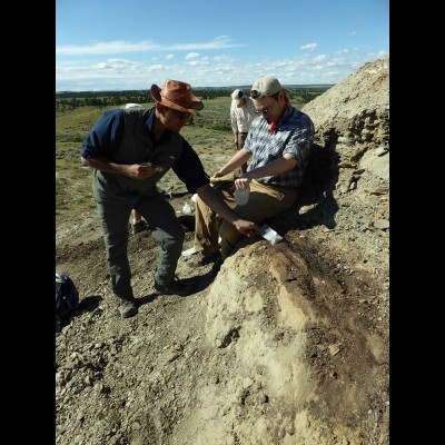 Advait Jukar in the field in Montana excavating dinosaurs