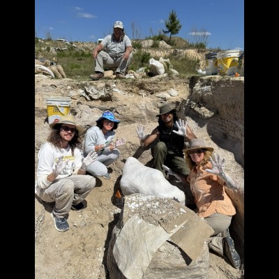 Advait Jukar at the Montbrook Dig Site, Florida, helping jacket a Rhynchotherium mandible