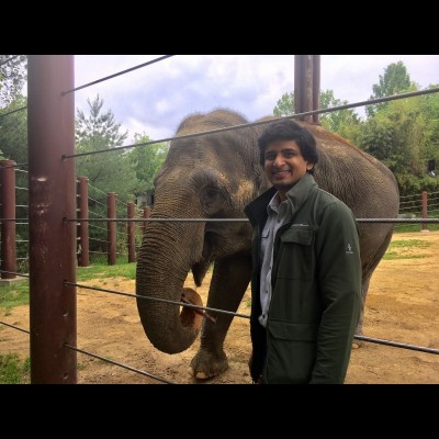 Advait Jukar with Swarna the Asian Elephant at the Smithsonian&rsquo;s National Zoo