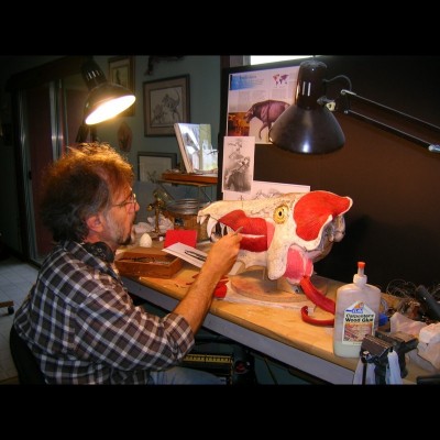 Mark sculpting the Hell Pig Archaeotherium in his Oregon studio.