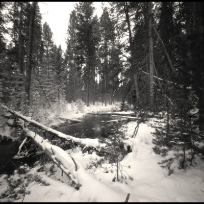A pinhole photo of Geyser Creek in Yellowstone National Park taken by Doug.