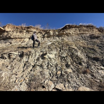 Kate clambering up the slopes of Kanopolis Lake.