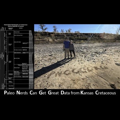 Ray came up with this mnemonic phrase to help you remember the names of the Kansas Cretaceous formations. Paleo Nerds Can Get Great Data from Kansas Cretcaeous ( Pierre Shale, Niobrara, Carlile Shale, Greenhorn Limestone, Graneros Shale, Dakota Formation, Kiowa Shale, Cheyenne Sandstone ). There will be a test!